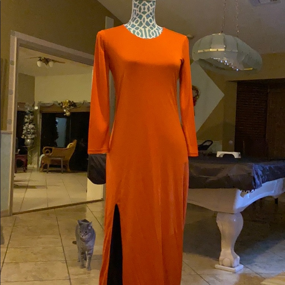 Juicy Couture Orange Silk Floor Length Dress Sz S